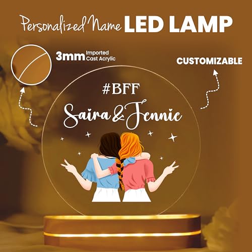 Image of PRINTHUA Personalized LED Night Table Lamp with Custom Name, Unique Gift for Women, Men, Kids, Girlfriend, Boyfriend, Husband, Wife | Perfect for Birthdays & Special Occassions (Best Friend Forever)