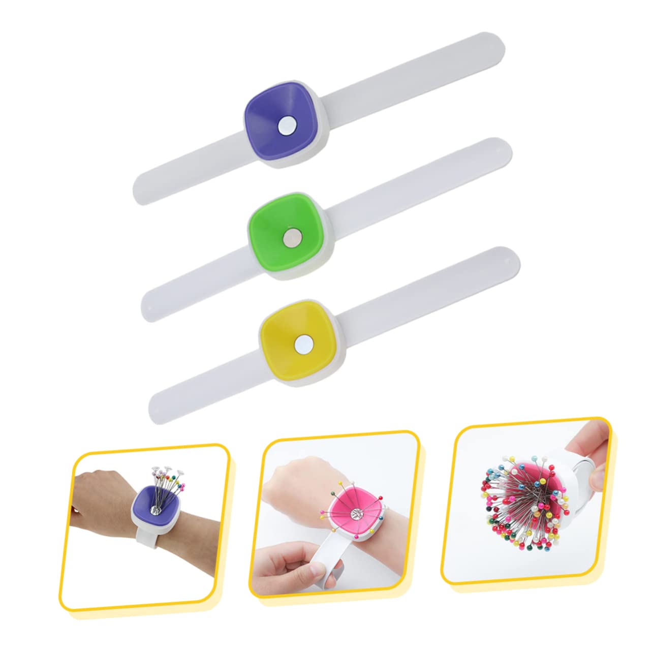 jojofuny 2 Sätze Teiliges Magnetisches Nadelkissen Für Handarbeiten Handgelenk Pin Halter Leicht Tragbar Zubehör Für Stickerei Zufälligen Farben 3 Stück * 2