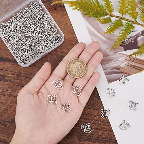 SUNNYCLUE 1 Box 100Pcs Tibetan Style Alloy Lotus Flower Pendants Bulk Silver Lotus Flower Charm For Jewellry Making Charms Earrings Necklace Bracelets Acceossories DIY Crafts Finding Supplies - Image 3