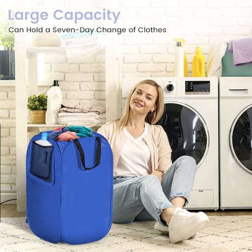 Image of HOUSE AGAIN Upgraded Polyester Pop Up Laundry Hamper, Collapsible Laundry Baskets with Durable Handles Solid Bottom High Steel Frame and Side Pocket, Easy Open & Save space,Perfect for Storage(Blue)