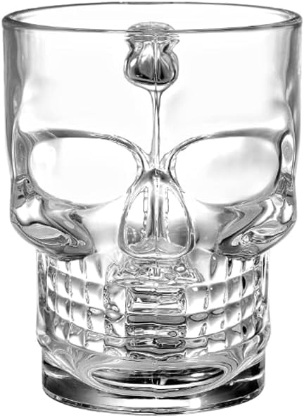 Skull Beer Mug - Heavy Base Clear Glass Pirate Tiki Halloween Motif