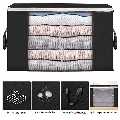 Large Storage Bags, 8 Pack Clothes Storage Bins Foldable Closet Organizers Storage Containers With Durable Handles Thick Fabric For Blanket Comforter Clothing Bedding 90L (Black) #TOP3