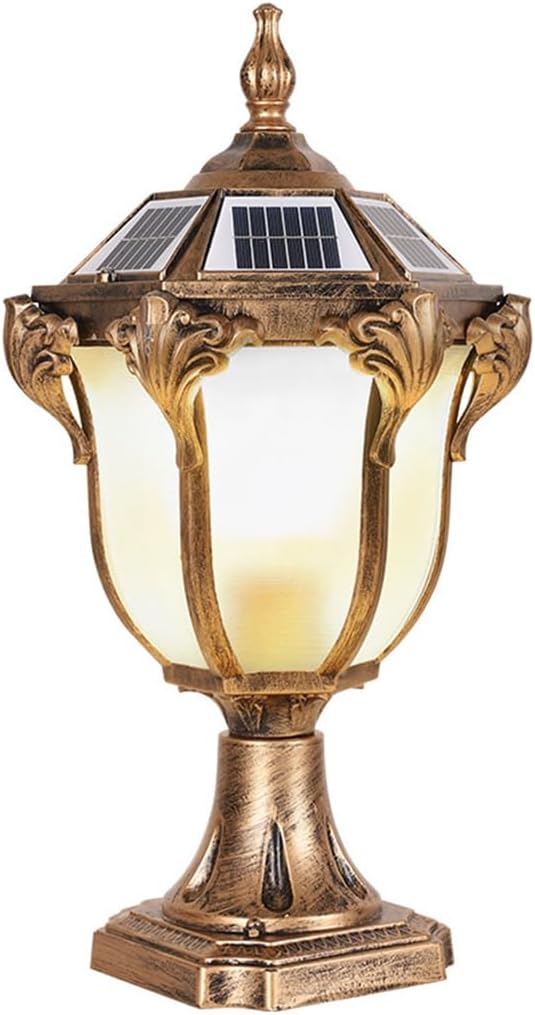 Antique Style Solar Deck Light - Waterproof LED Outdoor Lighting with Aluminum Pillar Base and Glass Shade for Garden, Patio, and Driveway