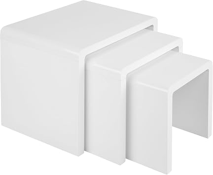 Charles Jacobs Nest of Tables Set of 3, White High-Gloss, Rounded Corners