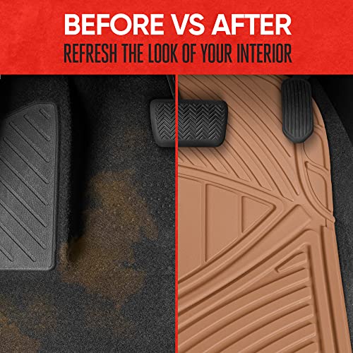 Image of Motor Trend FlexTough Baseline - Heavy Duty Rubber Car Floor Mats, 100% Odorless & BPA Free, All Weather (Tan Beige)