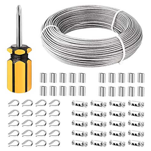 TooTaci Câble en Acier Inoxydable 3mm pour Intérieur – Câble de 100M avec Gaine PVC, Cosses M3 & Serre-Câbles en Acier au Carbone – Idéal pour...