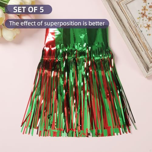 Image of Christmas Decorations - 5 Pack 10 Feet Red Green Foil Fringe Garland Tinsel Parade Float Fringe for Trailer Car Birthday Party Decoration Hanging Backdrop Banner Table Skirts