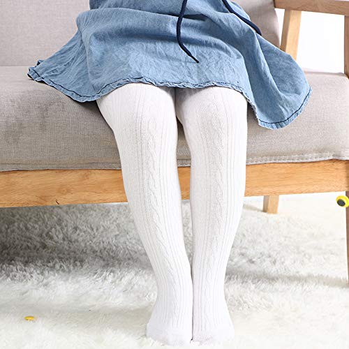 Baby Girls Tights, Seamless Knit Cotton Leggings Pants Infant Toddler Girl Stockings, White, 4-6 Years 4
