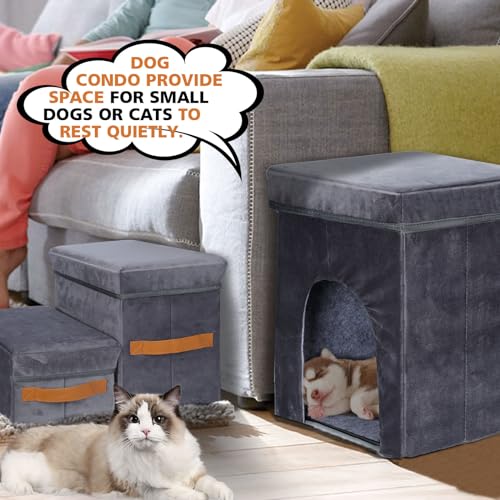 Topmart Foldable Dog Stairs for Bed, 3-Step Pet Stairs with 2 Storage Boxes & Condo for Small, Short-Legged Dogs - Image 6