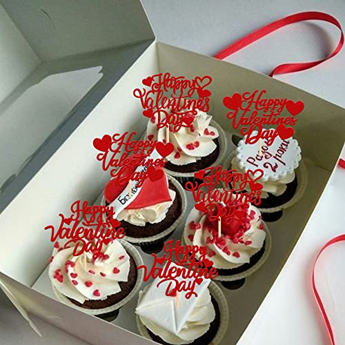 Rsstarxi 30 Pack Happy Valentine's Day Cupcake Toppers Glitter Love Heart Cupcake Picks For Valentine's Day Theme Wedding Engagement Valentine Party Cake Decorations Supplies Red #TOP2