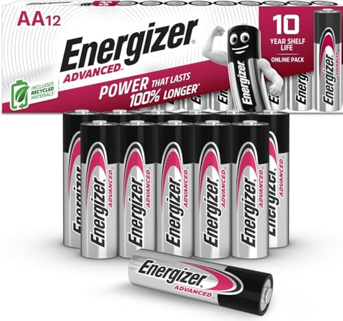 Energizer Advanced - Pilas AA (Paquete de 12) - 1,5V Baterías Alcalinas de Larga Duración - Alta Potencia - Embalaje 100% reciclable - 10 años de Vida útil [Exclusivo en Amazon]