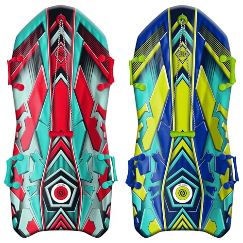 SNO-Storm Premium Foam SNO-Storm Snow Sled 2-Pack | Superior Foam Recreational Snow sled | Tow Rope and Handles | Sized for Youth and Adults | Contoured Deck Design | 50in-127cm Design Length