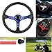 Universal Racing Steering Wheel,Drifting Deep Dish Steering Wheel 13.8”/350mm 6 Bolts Grip Vinyl Leather & Aluminum with Horn Button for Car Golf Cart (Blue)