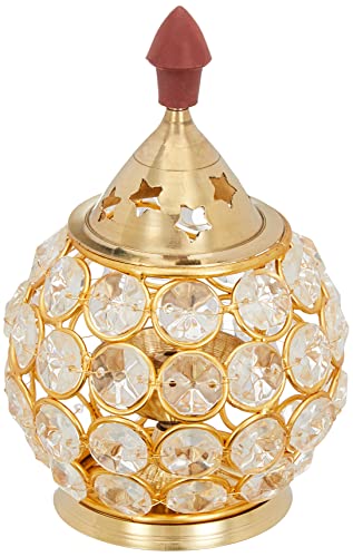 Amazon Brand – Solimo Brass Akhand Diya for Puja – Crystal Oil Lamp for Home décor (Oval Shaped)