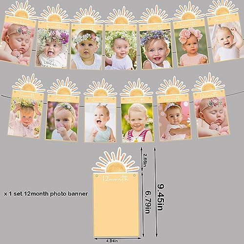 Image of First Trip Around the Sun 12 Month Photo Banner Boho Sun Happy Birthday Banner SunShine Garland Boho Sun 1st Birthday Decorations Party Supplies Sunshine First Birthday Decor