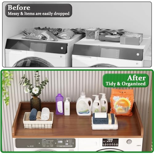 Image of Washer Dryer Countertop, 54 inch x 27.5 inch Laundry Countertop with Edge Rails, Black Wood Topper with Non-Slip Pad, Universal Fit Laundry Room Organization