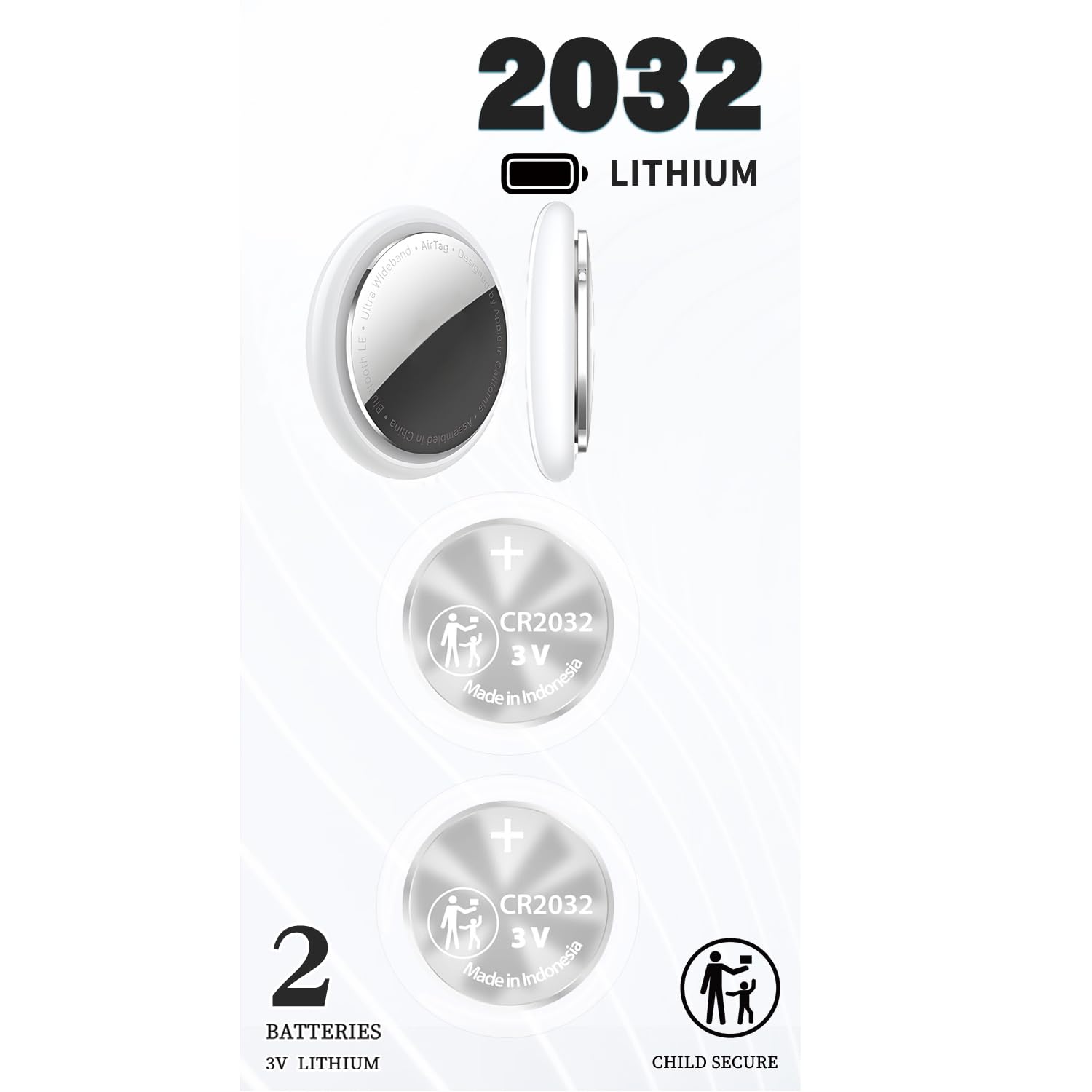 KKNCO 2 Packs Battery Replacement for Airtag, Original Battery fits AirTag Cover Shell, Long Lifetime and Long Expiry Day, CR2032 Batteries Accessories