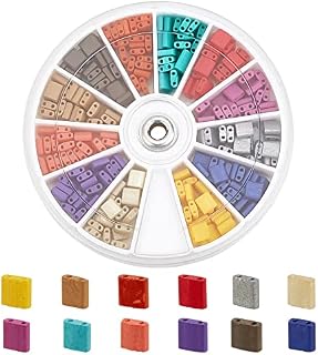 PandaHall 240pcs 2 Hole Square Bracelet Beads, 12 Colors Tile Beads Flat Seed Beads Carrier Beads Spacer Beads for Making Multi-Strand Jewellery Makng Bracelets, 5 x 5 x 2 mm