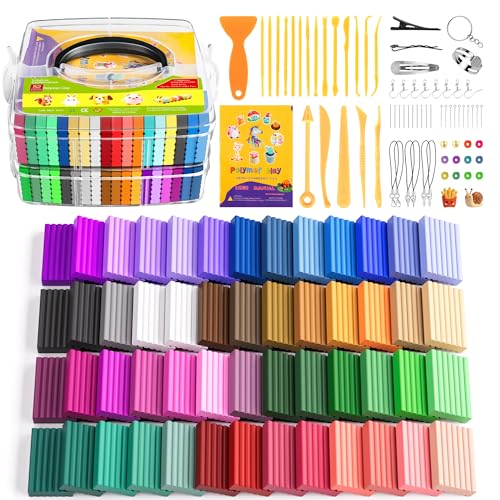 ARTpar 52 Colors Polymer Clay kitModeling Clay with Sculpting Tools for Starter Oven Bake DIY Model Clay Non-Toxic Non-Sticky Gift for Kids Adults