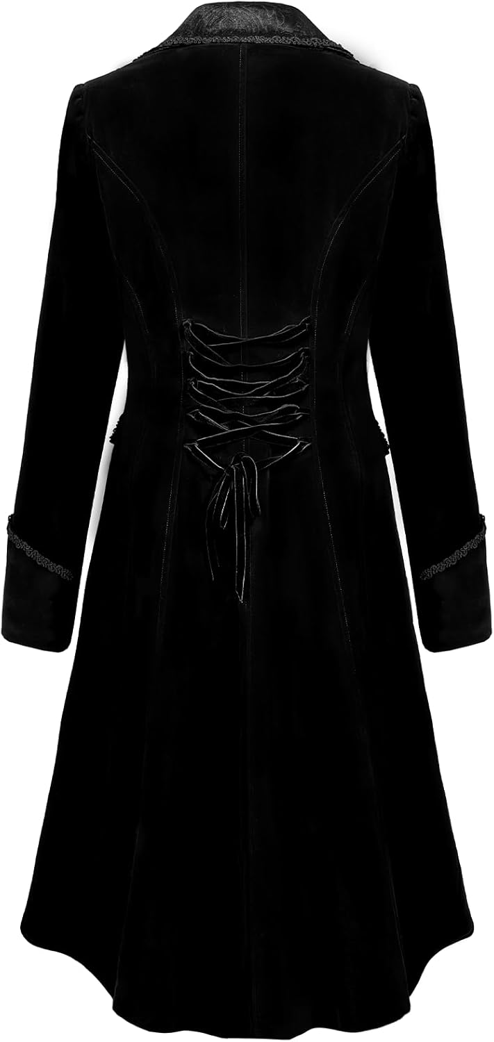 Womens Victorian Gothic Vintage Tailcoat Pirate Jacket Steampunk halloween Long Coat - Image 3