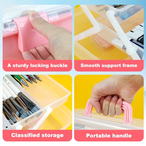 Image of Tackle Box Organizers and Storage,10inch Craft Organizers and Storage,Three-Layer Sewing Box With 2 Trays,Medicine Storage Box With Handle For Nail、Makeup、Diamond Painting、Building Blocks (PINK)