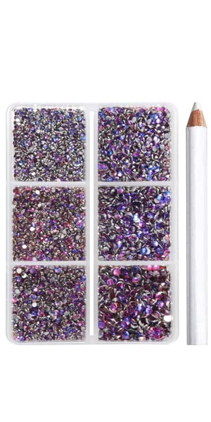 Image of Beadsland 7200pcs Flatback Rhinestones,Purple Rhinestone Nail Gems Round Crystal Rhinestones for Crafts,Mixed 6 Sizes with Wax Pencil Kit, SS3-SS10, Purple Velvet | Glass Nail Gems, Round Crystal, With Wax Pencil Kit, SS3-SS10