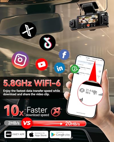 IIWEY N6 360° Dash Cam 4 Channel, 5.8G WiFi-6 (up to 20MB/s)...
