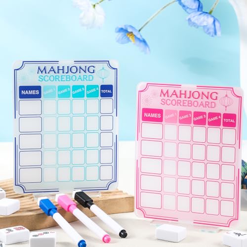 Set 2 Tableros Marcadores Mahjong con Base y Marcadores miniatura 3