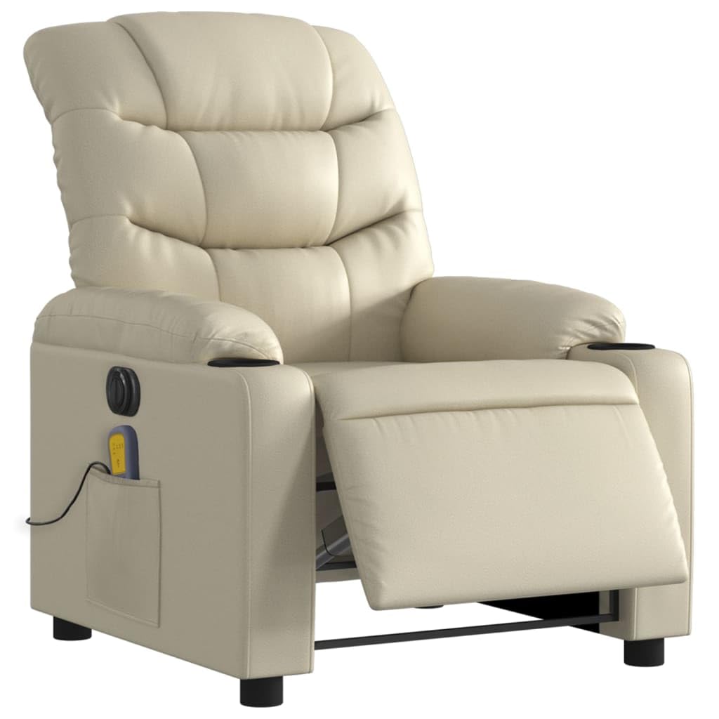 Poltrona Massaggiante Elettrica Reclinabile Crema Similpelle,Poltrona Massaggiante,Poltrona Relax Massaggiante,Poltrone Relax per Soggiorno-3206593