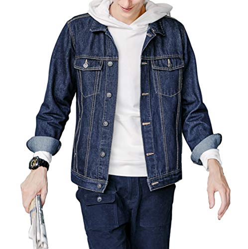 SHAREWIN Men's Denim Jacket Classic Style Cotton Blue Jean Jacket for Men with Pockets
