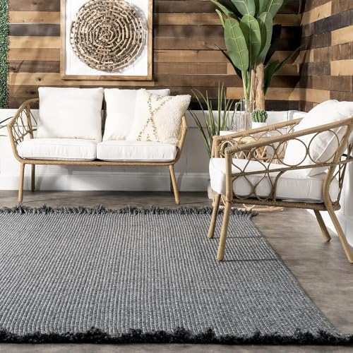 Image of Handwoven Natural Rectangular Cotton Fibres, Braided Reversible Jute and Cotton Round Rug /Carpet for Bedroom Living /Dining Room (5x8 feet, Charcol)