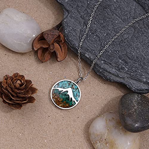 Lauren-Spencer Mountain Necklace for Women, Stainless Steel Pendant Necklace in Turquoise Sodalite Stone Chips, Dainty Nature Necklaces Jewelry for Skiers, Hikers, Campers, Climbers and Nature Lovers4