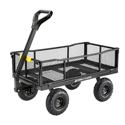 Gorilla Carts Steel Utility Cart, 4 Cubic Feet Heavy Duty Garden Wagon