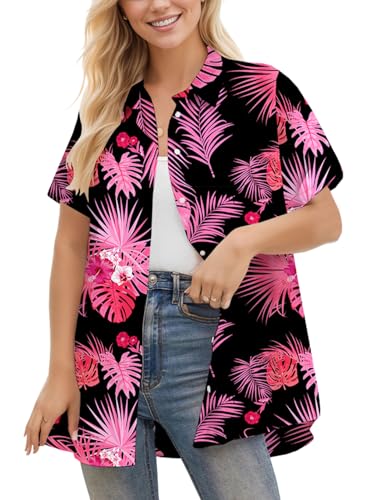 Image of Betusline Girls' and Womens' Hawaiian Shirt Blouse Button Down Beach Shirts