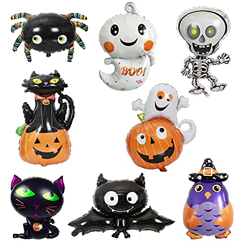 8 Pcs Halloween Foil Balloons Black Cat Pumpkin Ghost Spider Bat Owl Zombie Skeleton Mylar Helium Party Balloons For Birthday Baby Shower Carnival Festival Holiday Party Decorations Supplies Favors #TOP14