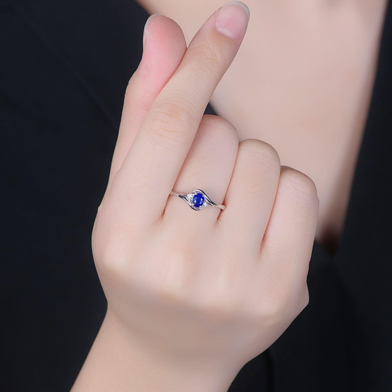 Obrączki ślubne z białego złota 9K / 14K / 18K dla kobiet, 4 owalne szczęki z szafirem 0,3 ct i diamentem, pierścionek zaręczynowy damski niebieski srebrny