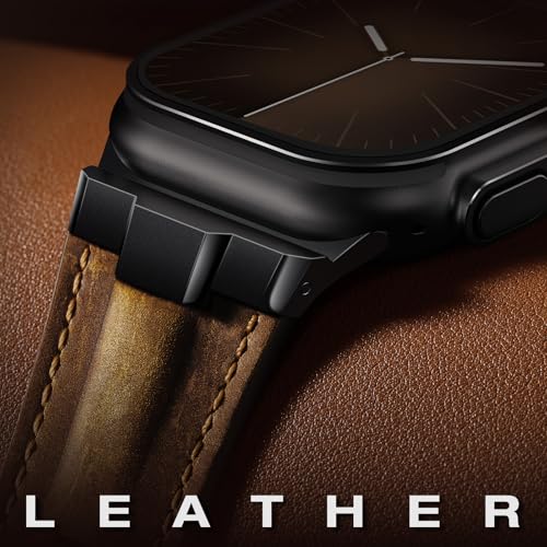 Image of Leather bands Compatible With Apple Watch Ultra Band 49mm 46mm 45mm 44mm 42mm, Superior Genuine Leather Rugged Metal Connector Durable Strap for Men iWatch Ultra3 2 1,Series 11 10 9 8 7 6 5 4 3 SE3 SE