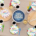 Kochorie 144 Pieces Happy Birthday Print Party Decorations Including Disposable Plates Napkins Cups Forks Tableware Sets Serves 24 for Birthday Party Supplies - Image 5