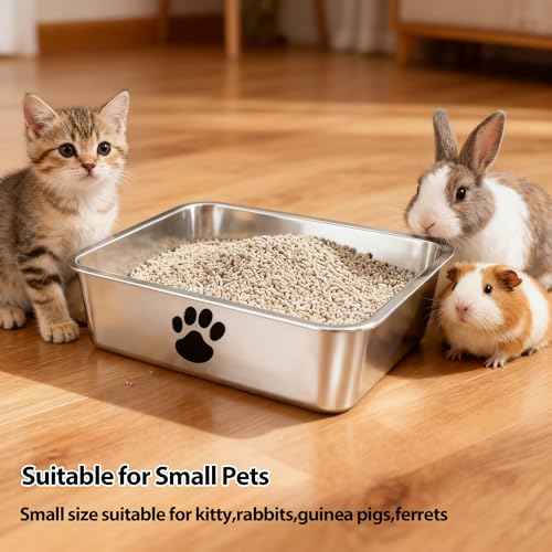 Arenero metálico pequeño para gato de acero inoxidable miniatura 4