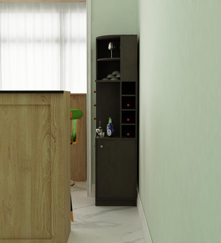 Image of Burgh Bar Unit for Home | Engineered Wood Bar Cabinet | Dark Wenge Finish | Elegant Storage Design | Sturdy & Space-Saving | Easy Knock-Down Assembly