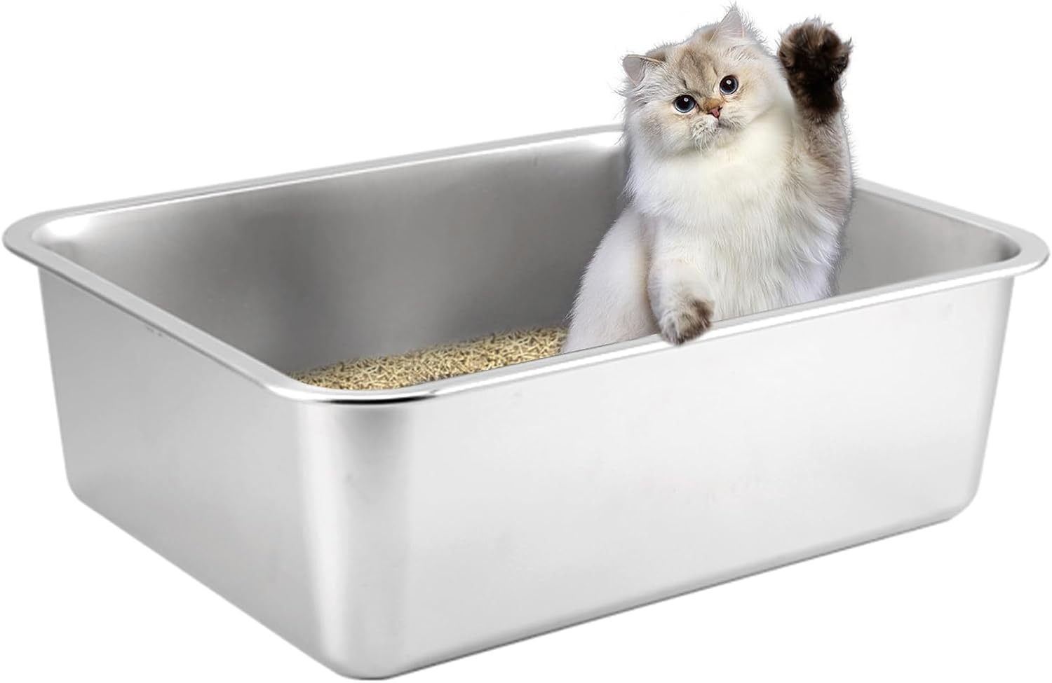 Cat Litter Tray, 50 * 35 * 15cm, Litter Box Large Cat Litter Trays, Never Absorbs Odors, Rustproof, Litter Tray Stainless Steel Non Stick Smooth Surface