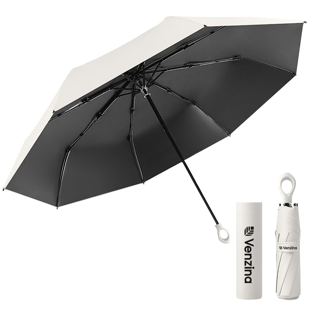 UPF 50+ Sun Umbrella Pocket Sun Umbrella Black Coated Liner & Fiberglass Ribs Design Fashion Folding Travel Lightweight Umbrella with Rubberized Loop Handle