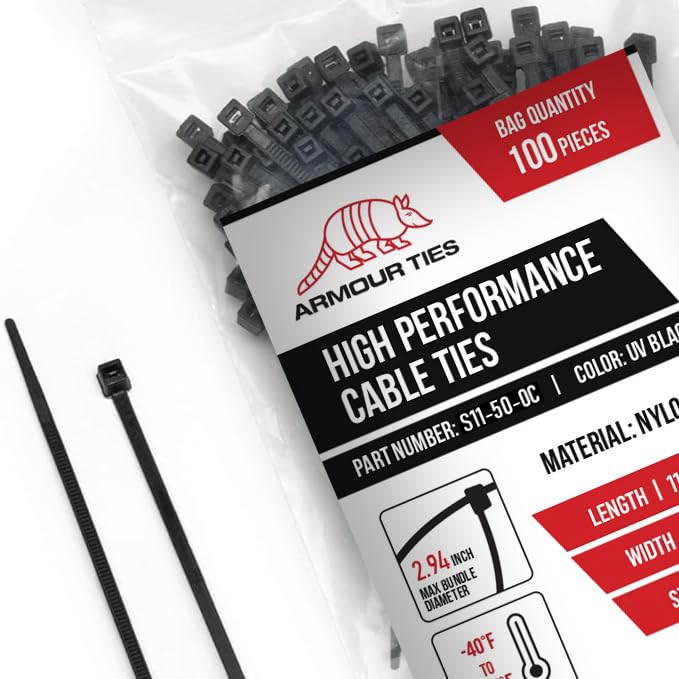 11-inch Black Zip Ties Heavy Duty UV Resistant Nylon Cable Ties 50lb Tensile Strength 1000-Pack - Durable Wire Ties Heavy Duty Tie Strap Indoor and Outdoor Cable Management Solution by ARMOUR TIES