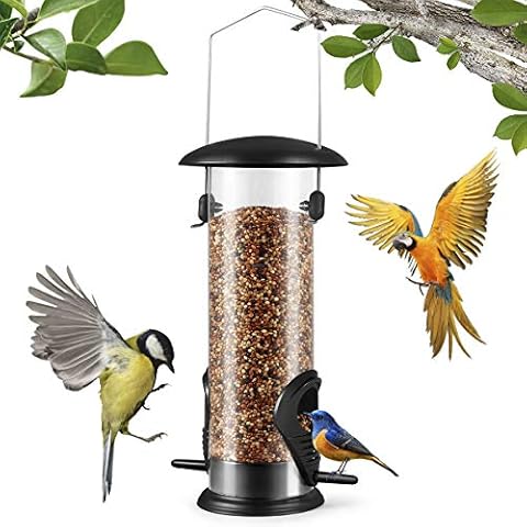 Bird Feeder, Hanging Wild Bird Feeder with 2 Port, Garden Detachable Premium Hard Plastic Bird Feeder, Transparent Design Bird Feeder for Small Birds Garden Outdoors Feeding Cover