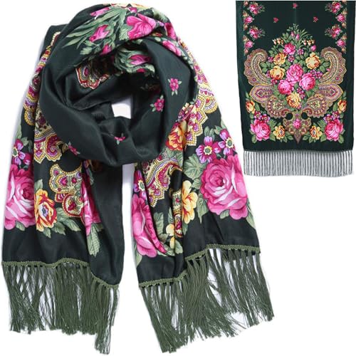Russian Style Muffler Scarf Traditional Tassel Exotic Wrap Warm Soft Large Long Rectangular Shawl