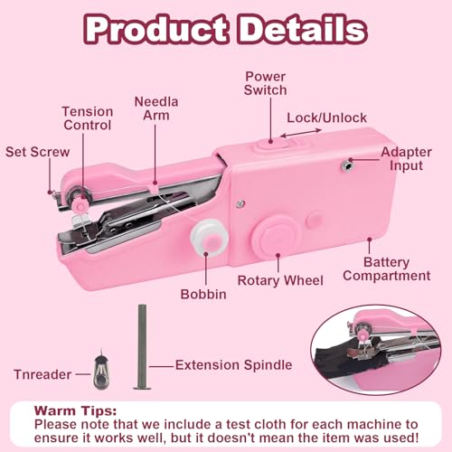 Machine à coudre portable rose pour réparer facilement vos tissus abîmés