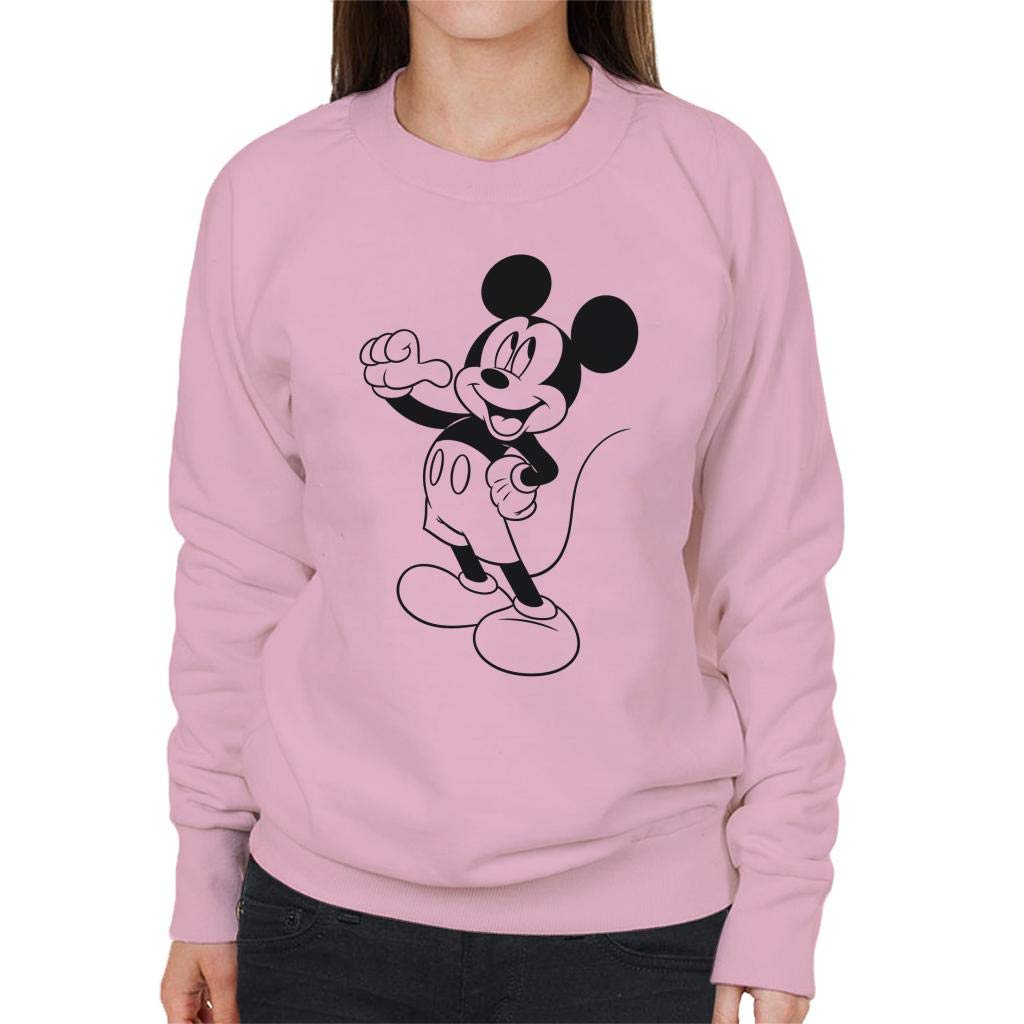 Disney Women's Light Pink Mickey Mouse Classic Black Sketch Sweatshirt