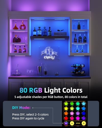Image of EZVALO 80RGB Display Shelf Lights, LED Under Cabient Light with Remote | Color Changing, Wireless, Rechargeable, Magnetic, Timer & Dimmable, for Kitchen, Cabinet, Display Case, VR, 8Pack