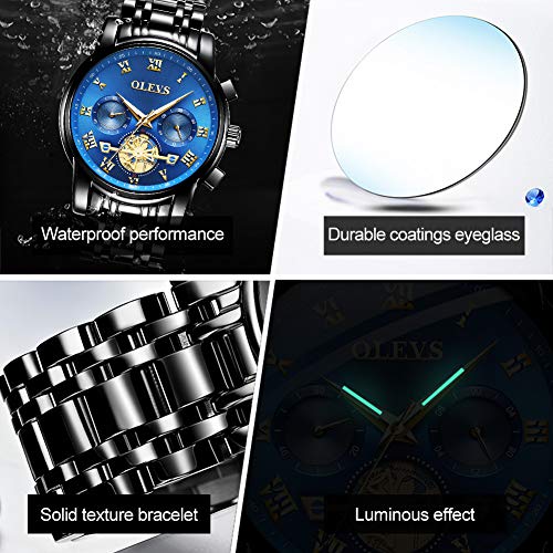 Image of OLEVS Men's Waterproof Watches Stainless Steel Waterproof Chronograph Wrist Watches Luxury Dress White Luminous Big Face Analog Quartz Male Watches