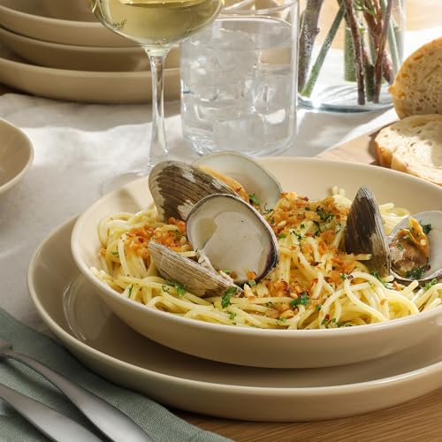 Image of Gibson Home Summer Shades 16 Piece Plates and Bowls Dishes Service for 4 Porcelain Dinnerware Set - Taupe